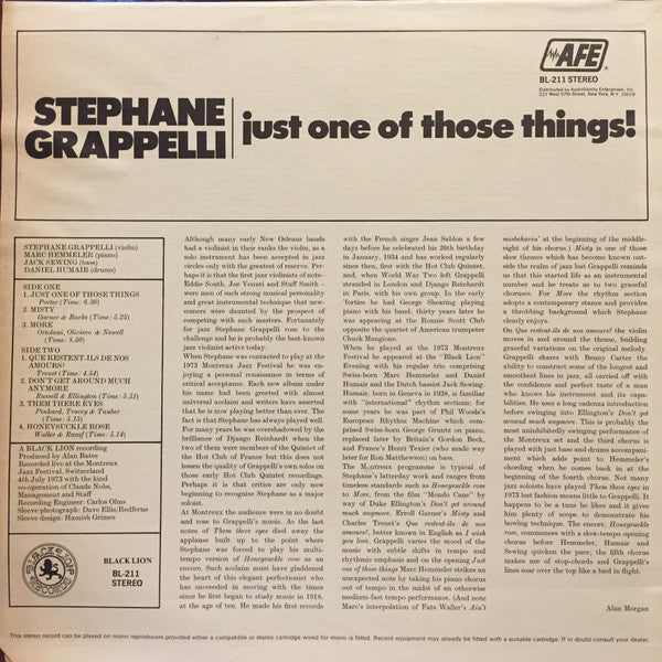 Stéphane Grappelli : Just One Of Those Things! (LP, Album)