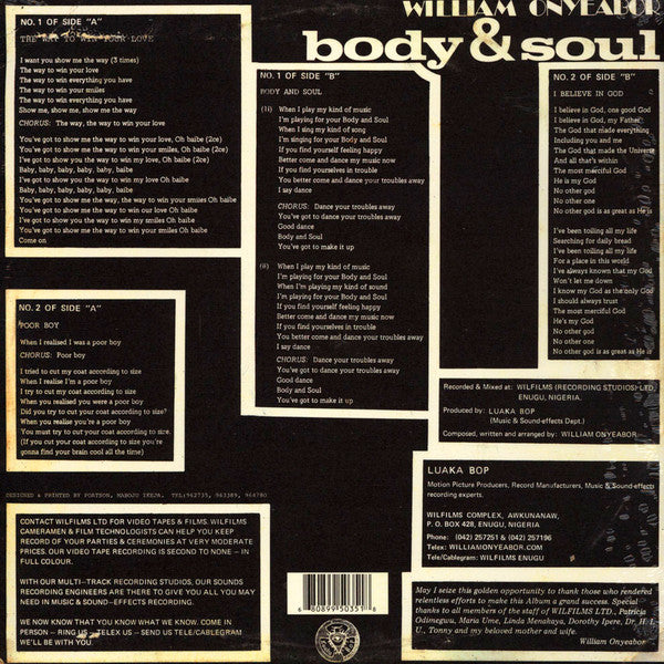 William Onyeabor : Body & Soul (LP, Album, RE)