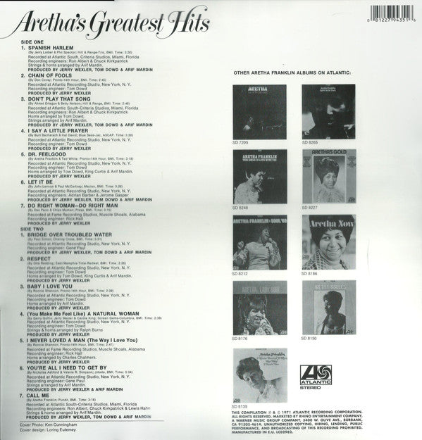 Aretha Franklin : Aretha's Greatest Hits (LP, Comp, RE)