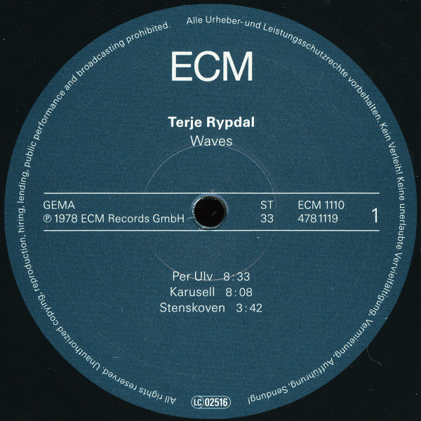 Terje Rypdal : Waves (LP, Album, RE)