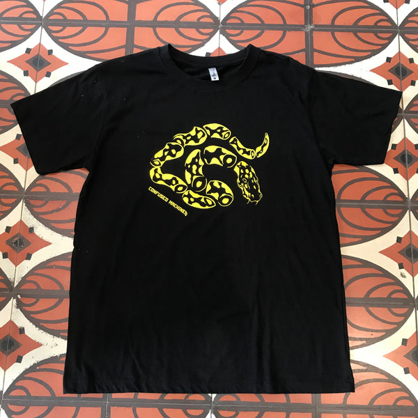 Confused Machines Yellow Snake Black T-shirt